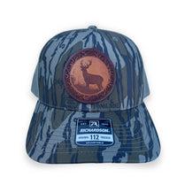 Mossy Oak Bottomland Camo Hat with Leather Whitetail Buck Patch