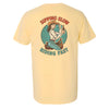 Retro western graphic t-shirt with cowgirl illustration and bold text that reads 'Sipping Slow, Riding Fast' printed on the  Butter Comfort Colors pocket tee.