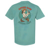 Retro western graphic t-shirt with cowgirl illustration and bold text that reads 'Sipping Slow, Riding Fast' printed on the  sea foam Comfort Colors pocket tee.