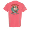 Retro western graphic t-shirt with cowgirl illustration and bold text that reads 'Sipping Slow, Riding Fast' printed on the  Watermelon Comfort Colors pocket tee.
