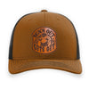 Sun’s Out Guts Out leather patch trucker hat on caremal and black Richardson 112 – funny dad hat with mesh back for summer style