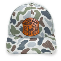 Brackish Lost Hat Co. Slate hat with Sun’s Out Guts Out leather patch – low-profile dad bod hat for outdoors